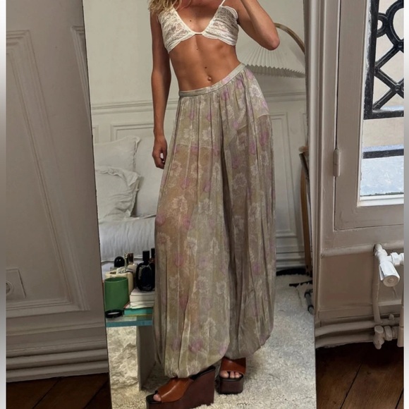 ZARA ZW COLLECTION FLORAL BALLOON PANTS - Picture 1 of 12